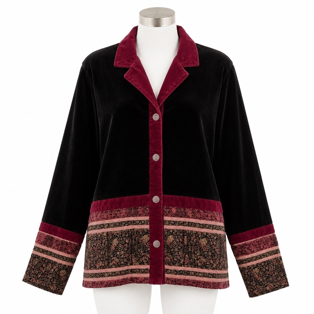Coldwater Creek Velvet Tapestry Jacket Wearable Art Boho Luxe Womens XL Petite